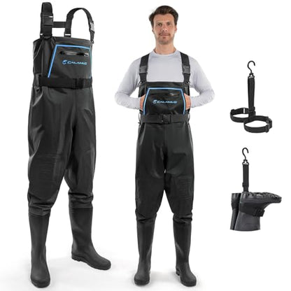 Calamus WaveWalker Fishing Waders for Men & Women, 100% Waterproof PVC Waders with Slip-Resistant Boots, Tear-Resistant Nylon - color: Black, size: 13
