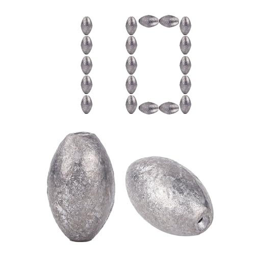 Egg Sinkers Lead Fishing Weights FS/QZ-08 | Oval Fishing Sinkers & Weights,for Texas Rig,Carolina Rig,Catfish Casting,Saltwater Freshwater - size: 0.71oz,10pcs
