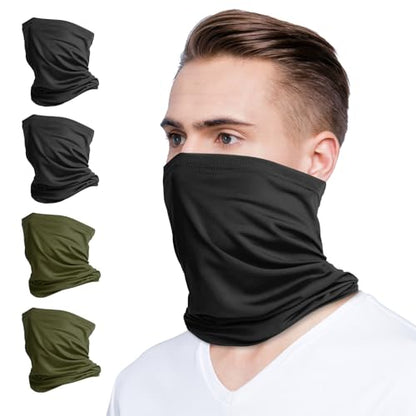 VULKIT 2 Pack Neck Gaiter Face Mask Scarf Reusable Bandanas Tube UV Protection Balaclava Outdoor Sport for Men and Women - color: Army Green*2+black*2