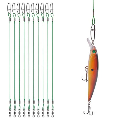 20PCS Fishing Leader Line,150LB High Strength Saltwater Fishing Stainless Steel Leaders with Swivel Snaps Connect Tackle Lure Rig and Hooks 19.7inch - color: Green - 20pcs