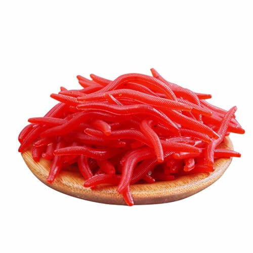Soft Plastic Red Worm Baits, Scented Artificial Fishing Lures for Freshwater, Reusable Silicone Red Worms for Bass, Trout, and More