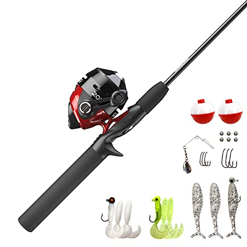 Zebco Zebco 202 Spincast Reel and Fishing Rod Combo, Pre-Spooled with 10-Pound Cajun Line, Includes Tackle Kit - color: Black/Red