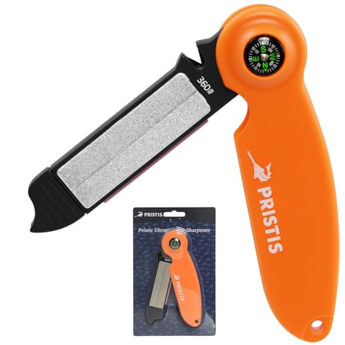 Pristis UltraGrit Pro Survival Knife Sharpener, 9 in 1 Outdoor Kit, Multi Gear with Fire Starter Whistle Compass, Hunt Fish Camp Hike Adventure Tactical Tool, Portable Grinding File for Knife Hook