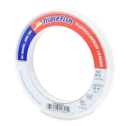 Triple Fish 100% Fluorocarbon Fishing Leader - Clear Invisible Strong and Heavy Duty Highly Abrasion Resistant, Fast Sinking Freshwater & Saltwater - style: 50 Lb, 25 Yd Bracelet