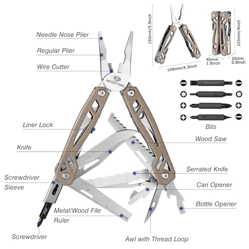 MOSSY OAK Multitool, 22-in-1 Stainless Steel Pliers with Screwdriver Sleeve, Desert Steel Handle, Self-locking Knife with Sheath-Perfect for Outdoor, Survival, Camping, Hiking, Simple Repair - color: 22-in-1, Desert