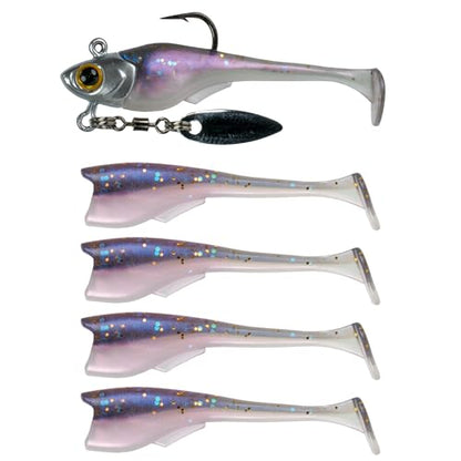 6th Sense – Pecos Underspin Crappie Fishing Lure Kit with 1/8 oz Jig Head and 2 in Swimbaits - color: Pro Shad, style: Willow Blade
