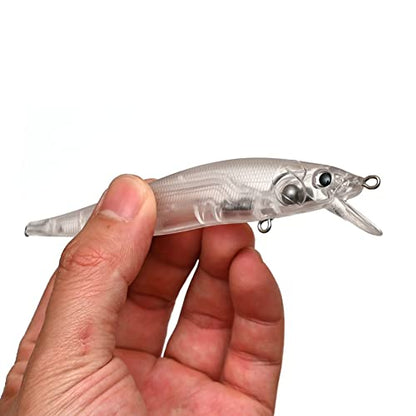 Unpainted Jerkbait Fishing Lure Blanks - 20 Minnow Lures with Free Eyes, SwimBaits for Bass
