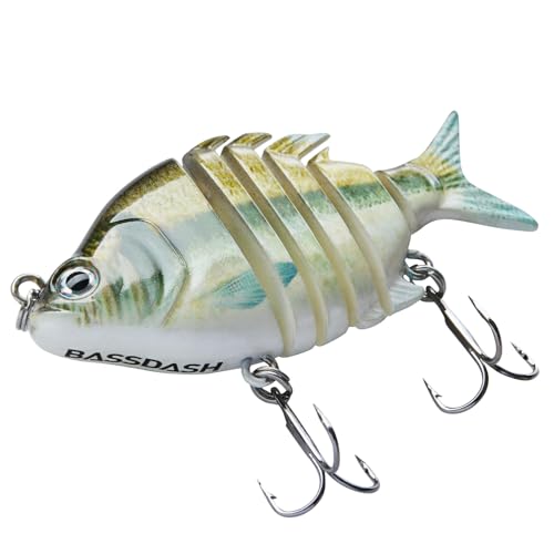 Bassdash SwimPanfish 0.34oz Hard Swimbaits Multi Jointed Topwater Trout Bass Fishing Crank Lure for Freshwater and Saltwater - color: Emerald Shiner