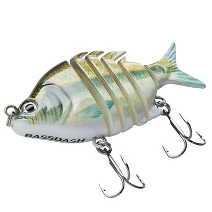 Bassdash SwimPanfish 0.34oz Hard Swimbaits Multi Jointed Topwater Trout Bass Fishing Crank Lure for Freshwater and Saltwater - color: Emerald Shiner