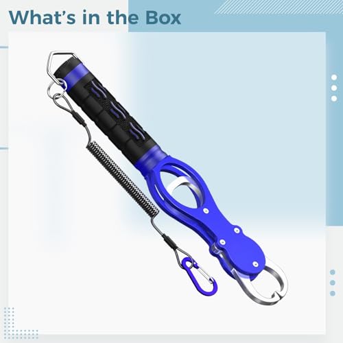 Fish Lip Gripper with Scale, Blue, Aluminum Alloy, Portable, Max 40lbs Scale, Lightweight 6.8 oz / 194 g, Non-Slip Handle