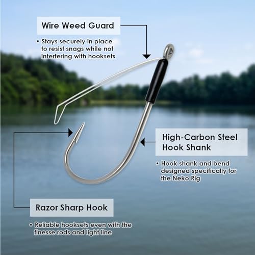 Reaction Tackle Neko Hooks - Weedless Finesse Fishing Hooks for Bass - High Carbon Steel Wacky and Neko Rig Hooks for Soft Plastic Worms (25-Pack) - size: #1/0 Fiber Guard