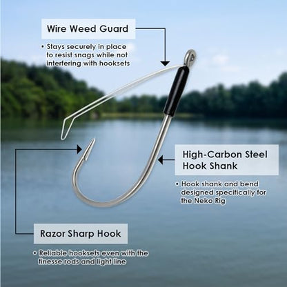 Reaction Tackle Neko Hooks - Weedless Finesse Fishing Hooks for Bass - High Carbon Steel Wacky and Neko Rig Hooks for Soft Plastic Worms (25-Pack) - size: #4 Wire Guard