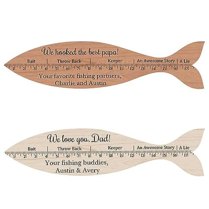BYFDIY Custom Fish Ruler Wooden Personalized Engraved Fish Measurement Tool Father Gifts for Men Dad Fishing Lovers