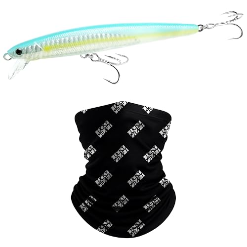 LUCKY CRAFT SW FlashMinnow 130MRS, 653 Super Glow OB Sexy Smelt, Saltwater Fishing Lures, Jerkbait Surf Fishing Gear, Halibut and Bass Lures, Sinking Topwater Lure with Neck Gaiter