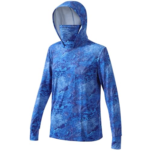 Tough Outfitters Hooded Fishing Shirt UPF 50+ Realtree Camo Sun Hoodie for Men Women – Long Sleeve UV Protection Lightweight - color: Navy Blue, size: X-Large