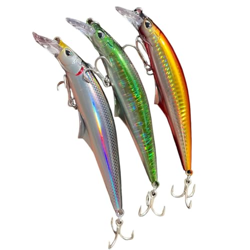 3pcs Sinking Bass Fishing Lures Saltwater Long Casting Laser Minnow Fishing Baits Hard Lure Fishing Kits Accessories (AH - color: AH1445A-5.5'' 1.6oz