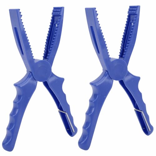 2 Pcs Fishing Pliers 8.1 Inch – ABS Fish Grip Clamp with Ergonomic Handle and Lanyard for Saltwater and Freshwater Fishing, Lightweight Portable Tackle Tool - color: Blue