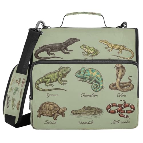 Green Animal Zipper Binder Bag 3 Ring with Shoulder Strap Zippered Binder Fits 13 Inch Laptop File Folder Document Organizer for College Office Supplies - color: Green Animal