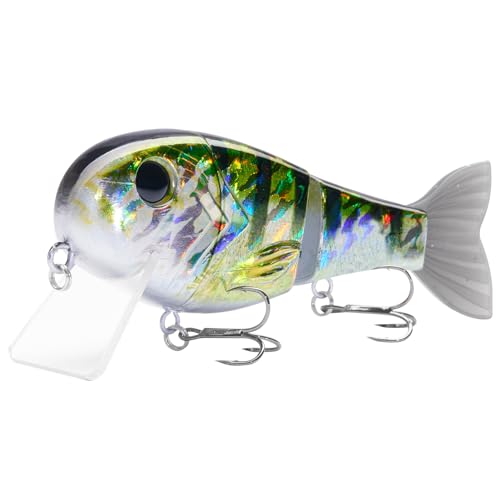 BASSROCK Topwater Fishing Lures for Bass Pike Salmon Floating Swimbait Jointed Crankbait Freshwater Saltwater 4.9in/1.76oz RK1001 - color: Natural Bluegill, size: 3.9in/1.04oz
