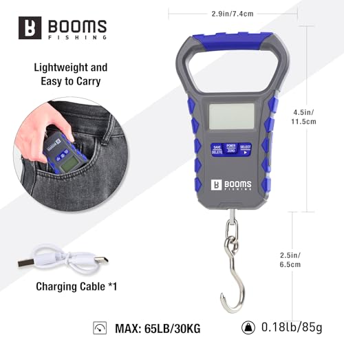 Booms Fishing Digital Fish Scale: USB Charging Fish Weigher 65lb Capacity - Waterproof Luggage Scale, LCD Display, Ergonomic Handle, Potrable Multi-use Fishing Accessories, Gray&Blue, XW50 - size: Only scale