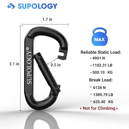 Heavy Duty Carabiner Clip, Steel Carabiners 1100lbs 3" D Shaped Spring Hook Small Clips for Hammocks, Hiking, Keychains, Outdoors and Gym, Dog Leash and Key Ring - style: 6PCS 3'' Clips