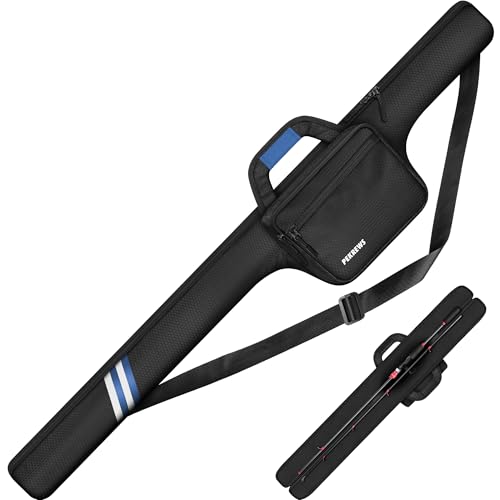 PEKREWS Fishing Rod Case, 52inch Fishing Pole Bag (3.9ft-4.4ft) with Tackle Pockets, Fits Break-Down Spinning, Casting Rod Reel Combo, Padded Soft Rod Bag with Strap Handle, Pole Travel Case, Blue - color: Blue