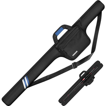 PEKREWS Fishing Rod Case, 52inch Fishing Pole Bag (3.9ft-4.4ft) with Tackle Pockets, Fits Break-Down Spinning, Casting Rod Reel Combo, Padded Soft Rod Bag with Strap Handle, Pole Travel Case, Blue - color: Blue