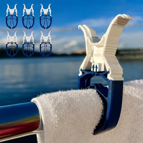 Navy Blue 6-Pack - Storm Proof & Lockable Clothespin - Large Clips fit Lines & Rails - Multi-Purpose Towel Clips for Boat Accessories, Chairs, RV, Camping, Fishing, Stroller, Balcony, Tarps - color: Navy Blue