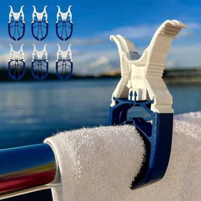 Navy Blue 6-Pack - Storm Proof & Lockable Clothespin - Large Clips fit Lines & Rails - Multi-Purpose Towel Clips for Boat Accessories, Chairs, RV, Camping, Fishing, Stroller, Balcony, Tarps - color: Navy Blue