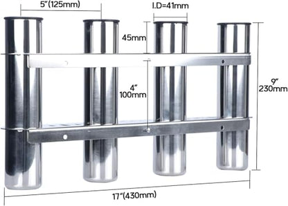Wall Mounted Fishing Rod Holder for Boat, Stainless Steel 4 Tubes Linked Vertical Fishing Rod Rack for Marine Boat,Fishing Boat, Truck