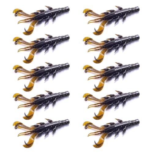 10Pcs Fishing Lures Set, Soft PVC Fishing Craw Baits Crawfishes Lures Lobster Shrimp Swimbaits for Freshwater Saltwater - size: Black and red