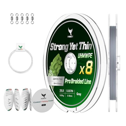 Ultra-Thin 20LB 8-Strand Braided Fishing Line 0.18mm with Knots Guide Card, Stronger than 4-Strand PE Line, Smooth as Silk & Longer Casting, Ideal for Bass Trout Fishing in Freshwater/Saltwater - color: Gray, size: 20LB 330YDS