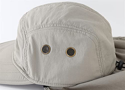 Connectyle Mens Foldable UV Protection Sun Hat with Removable Neck Flap Outdoor Adventure Sun Cap for Fishing Hiking Safari - color: Light Grey