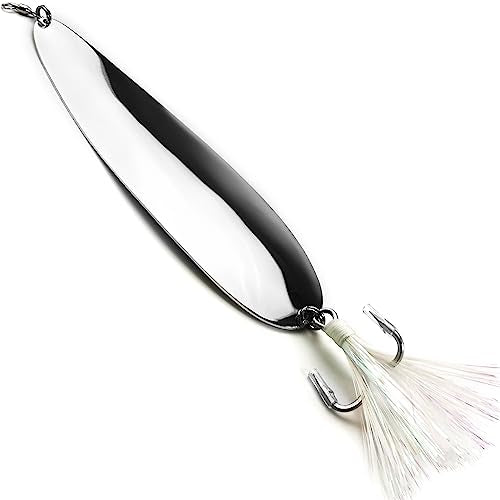 Magnum Flutter Spoon Jigging Lures, 8-9 Inch Large Hard Metal Sinking Trolling Casting Striper Fishing Spoon Baits for Striped Bass, Salmon, Walleye, Saltwater, Freshwater, Deep Sea Fishing - color: Classic - Silver Large Spoon, size: B - 9" Classic - 4.7