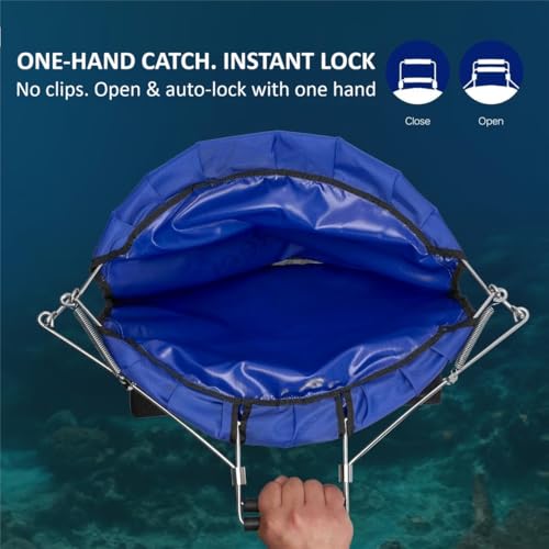 Blue Reef Lobster Catch Bag 30" x 24" – One-Hand Squeeze Open & Auto-Close, Extra Large Spearfishing & Diving Net Bag, Durable Nylon Mesh with Stainless Steel Frame for Lobster, Crab & Fish Catching