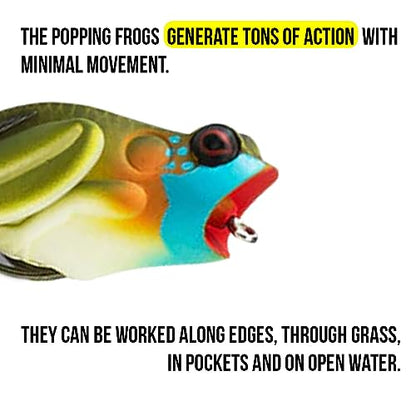 Lunkerhunt Frog Fishing Lure for Bass Fishing | Popping Frog Lure 1/4 oz | Topwater Fishing Bait with Weedless Hooks, Hollow Body, Trout Pike Lures - color: Blue Gill, size: 2.25 inch
