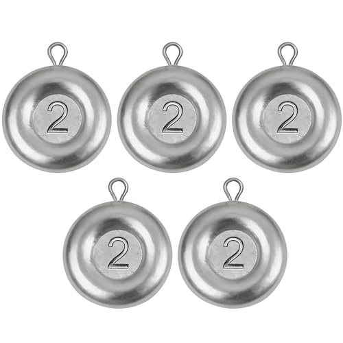 Disc Sinkers Fishing Weights, Coin Sinkers Saltwater Surf Fishing Weights for Bottom Drifting Trolling - size: 2oz-5pcs