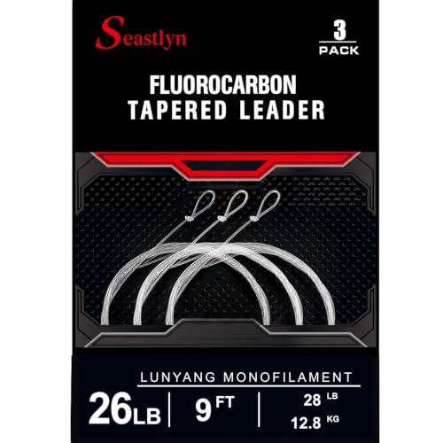 3-Pack Fluorocarbon Fishing Line Pre-Tied Loop Fly Fishing Tapered Leader 7.5FT 9FT 12FT 0X 1X 2X 3X 4X 5X 6X 7X 8-26LB - size: 9FT-26lb