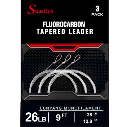 3-Pack Fluorocarbon Fishing Line Pre-Tied Loop Fly Fishing Tapered Leader 7.5FT 9FT 12FT 0X 1X 2X 3X 4X 5X 6X 7X 8-26LB - size: 9FT-26lb