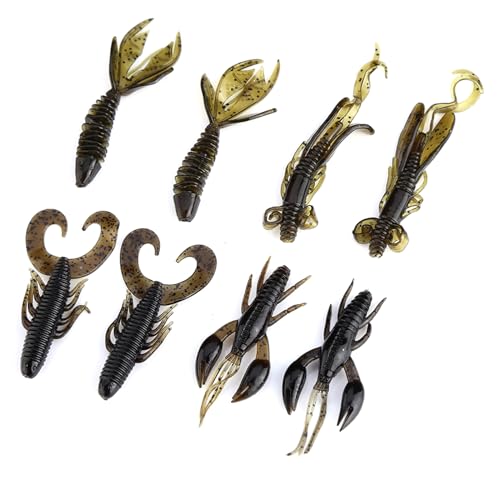 Soft Silicone Crawfish Lures Kit, 25Pcs Saltwater Fishing Lures Shrimp Baits Set for Bass Fishing, Fishings Bait for Freshwater Saltwater Gifts - color: Coffee