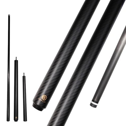 58" Carbon Fiber Pool Cue with 12.4mm Tip - Includes Premium Case & Glove for Amateur & Professional Players (Black-2)