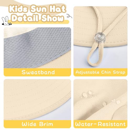 ZOORON Outdoor Kids Sun Hat with Neck Flap UPF 50+ Sun Protection Fishing Hat Wide Brim Summer Kids Beach Hats for Girls Boys - color: 1pack-beige
