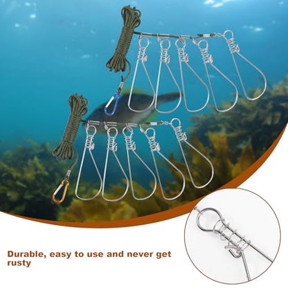 BESPORTBLE Fishing Stringer Clip ,2 Sets Fish Stringer with 5 Stainless Steel Snaps - Fish Lock/Holder for Kayak Hiking Outdoor Fishing（Random Color