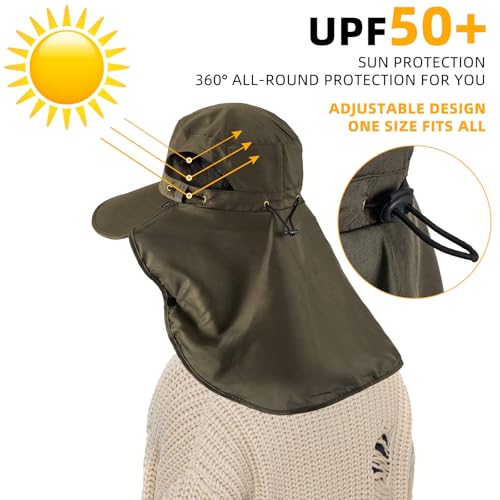 Cuffbow 3 Pcs Sun Hat for Men Women with Neck Flap Breathable Wide Brim Bucket Hat UV Protection UPF 50+ Fishing Hiking - color: Dark Gray, Gray, Army Green