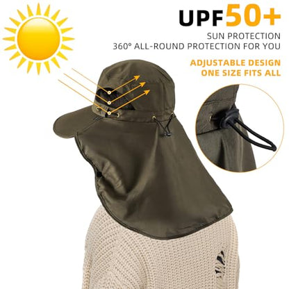 Cuffbow 3 Pcs Sun Hat for Men Women with Neck Flap Breathable Wide Brim Bucket Hat UV Protection UPF 50+ Fishing Hiking - color: Dark Gray, Gray, Army Green