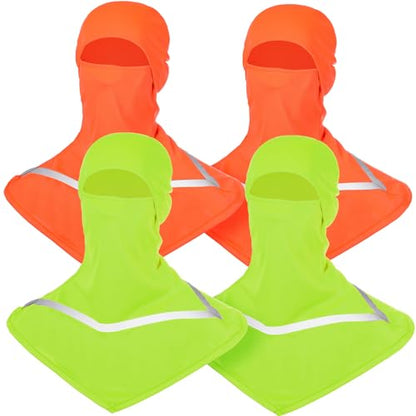 Seematn 4 Pcs Summer Balaclava Men Women Sun Face Mask for UV Protection Neck Covers with Reflective Strip Construction Work - color: Neon Yellow, Neon Orange