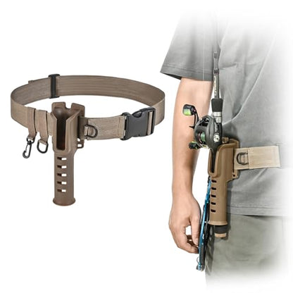 Fishing Rod Holder Belt - Adjustable Waist Wading Belts for Men with Portable Pole Inserter for Spinning Casting Reel, Outdoor Surf Kayak Fly Fishing Gear Accessories Wader Strap (Brown)