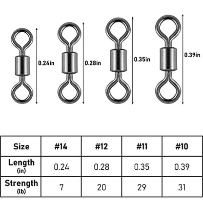 Alwonder 100-Pack Micro Swivels for Fly Fishing, Small Rolling Barrel Swivels Fly Fishing Tackles, High Strength Barrel Swivel Hook line Connector with Black Nickel Coating - size: #12-20LB-0.28IN-100PCS