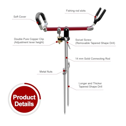 Fishing Rod Holders, 360 Degree Adjustable Fishing Pole Holders for Ground, Multifunctional Stainless Steel Beach Fishing Rod Holder Fishing Gifts for Men - color: Red