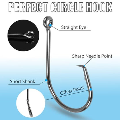 210pcs Fishing Hooks Kit Saltwater Freshwater Circle Hooks High Carbon Steel Barb Fish Hooks Fishing Gear Equipment with Tackle Box Assorted Size Octopus Beak Offset Fishing Hooks
